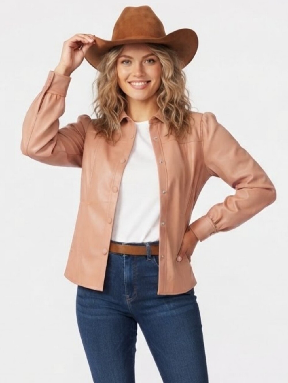 NWOT Blank NYC Vegan Leather Jacket Coat Size Medium Pastel Baby Pink Western